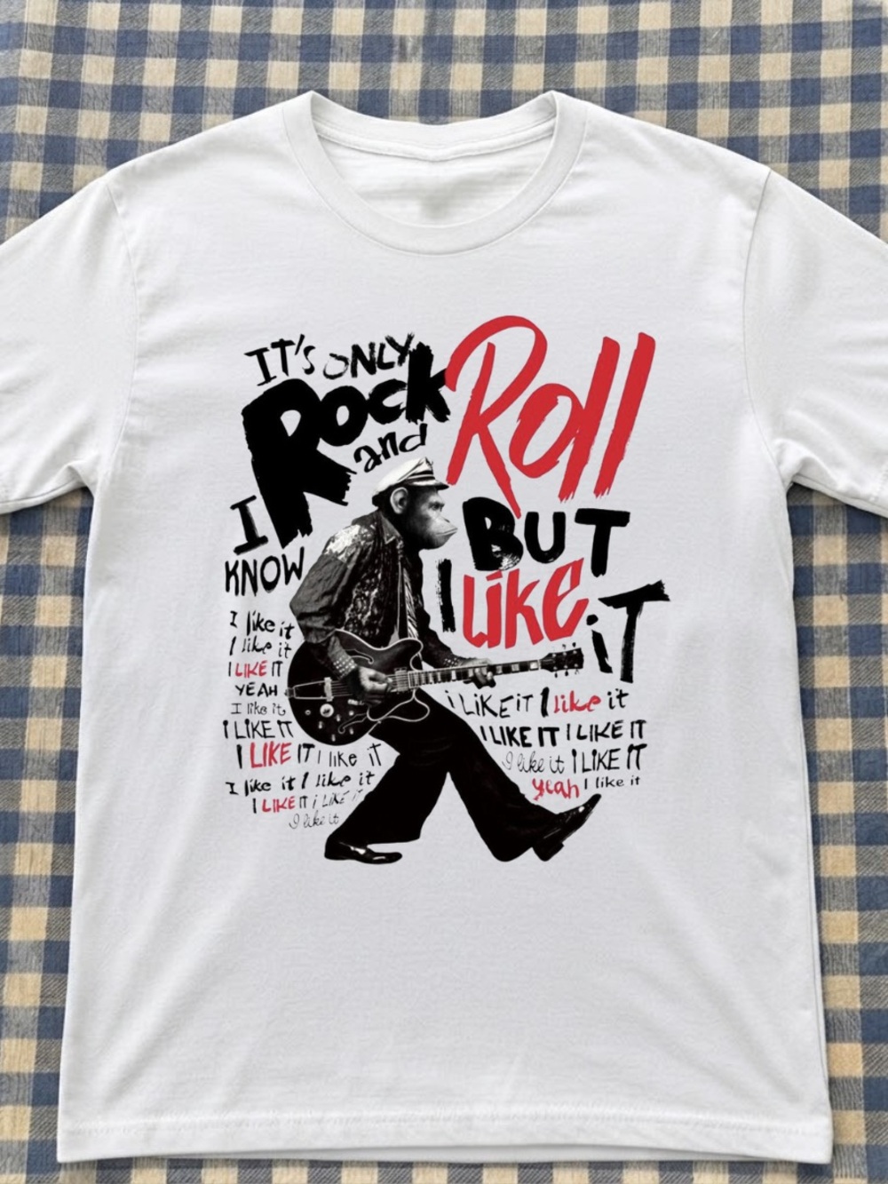 White Graphic Rock & Roll Monkey Tee - Unbranded